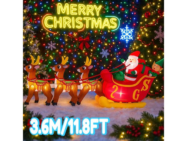 3.6 M/11.8FT décorations de noël jouet gonflable renne père noël traîneau maison cour ornements de noël LED jouet de fête de noël