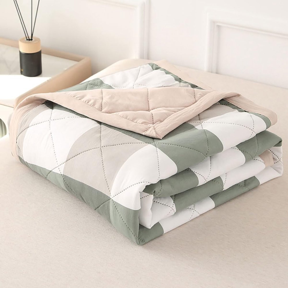 SnelShoppen Gewatteerde Sprei met Geruit Design en Katoenen Vulling, Omkeerbaar Dekbed voor Kinderbed of Tweepersoonsbed