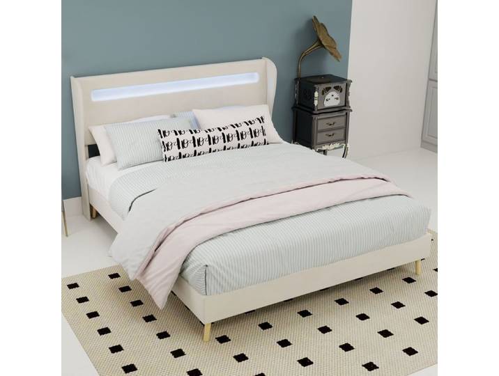 Lit capitonné LED 140x200 cm beige