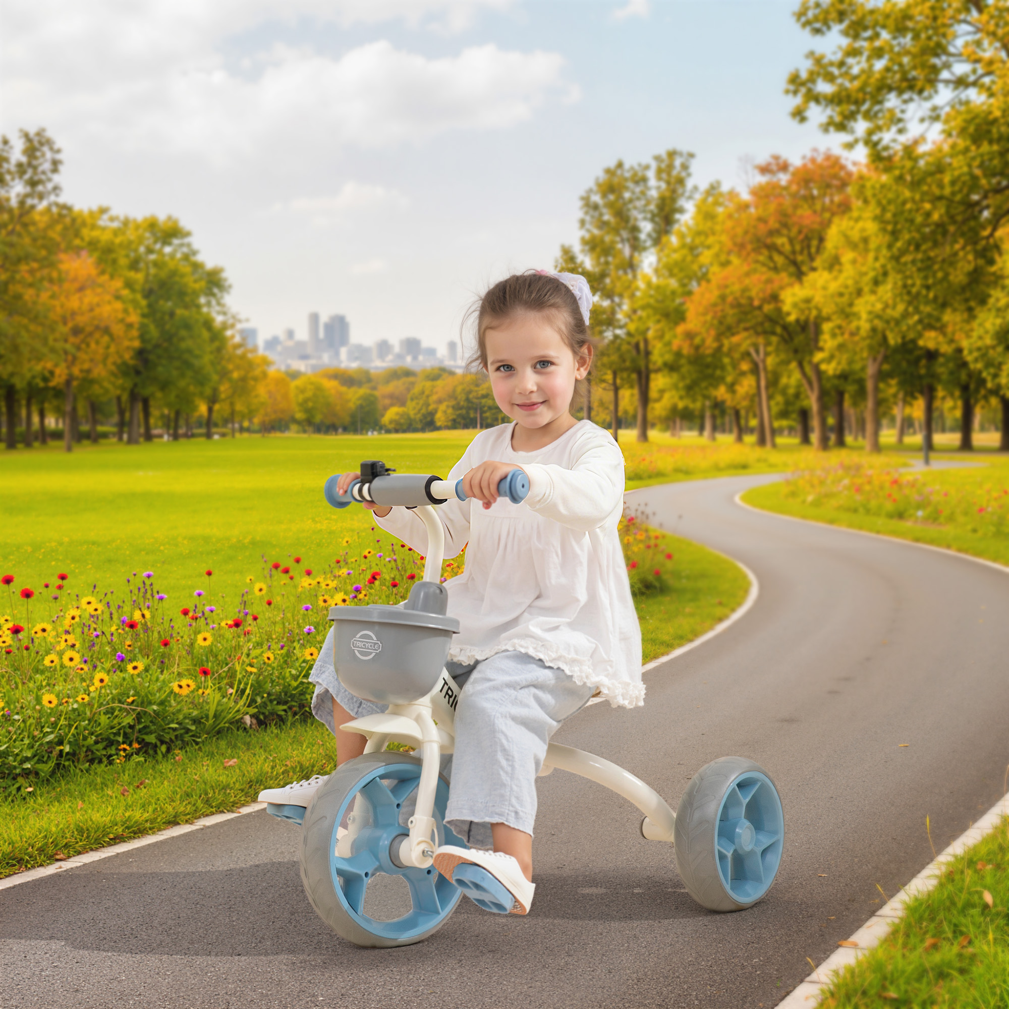 Aiyaplay Triciclo evolutivo per bambini, triciclo per bambini da 2 a 5 anni con cestino anteriore e ruote EVA, 72 x 52 x 61 cm, blu   Aosom Italy
