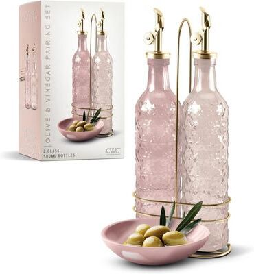 COOK WITH COLOR Glass Olive Oil Bottle Dispenser - 2 Pack- 17oz Oil and Vinegar Carafe Decanter