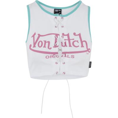 Muskelshirt VON DUTCH "Von Dutch SUNNY TOPS", Damen, Gr. L, rosa (weiß), 96% Baumwolle, 4% Elasthan, bedruckt, normal, Rundhals, Shirts