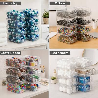 Sorbus Open Front Stackable Garage Storage Bin – Heavy Duty Plastic Organizer Tote for Tools, Hardware & Shelving