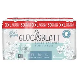 GLÜCKSBLATT Toilettenpapier Klassisch Weiß XXL 3-lagig 30 Rollen (1 Pack à 30 Rollen) weiß