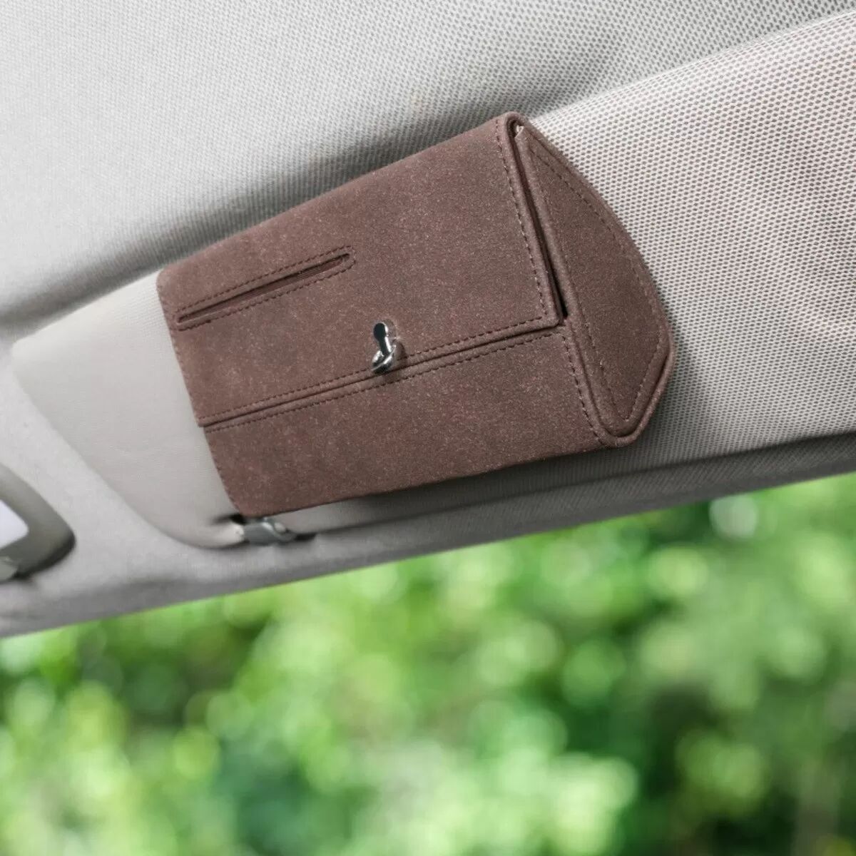 INF Multifunktionaler Auto Sonnenblenden Organizer - PU Leder Brillenetui, Karten- & Ticket Halter Braun