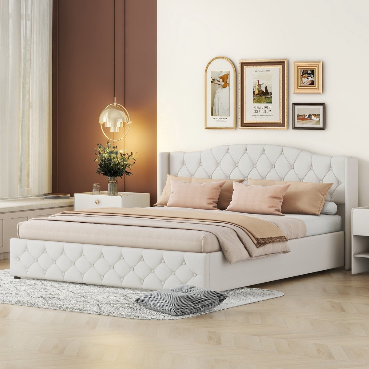 Multifunctioneel tweepersoonsbed met hydraulische opbergruimte, beige, 180 x 200 cm