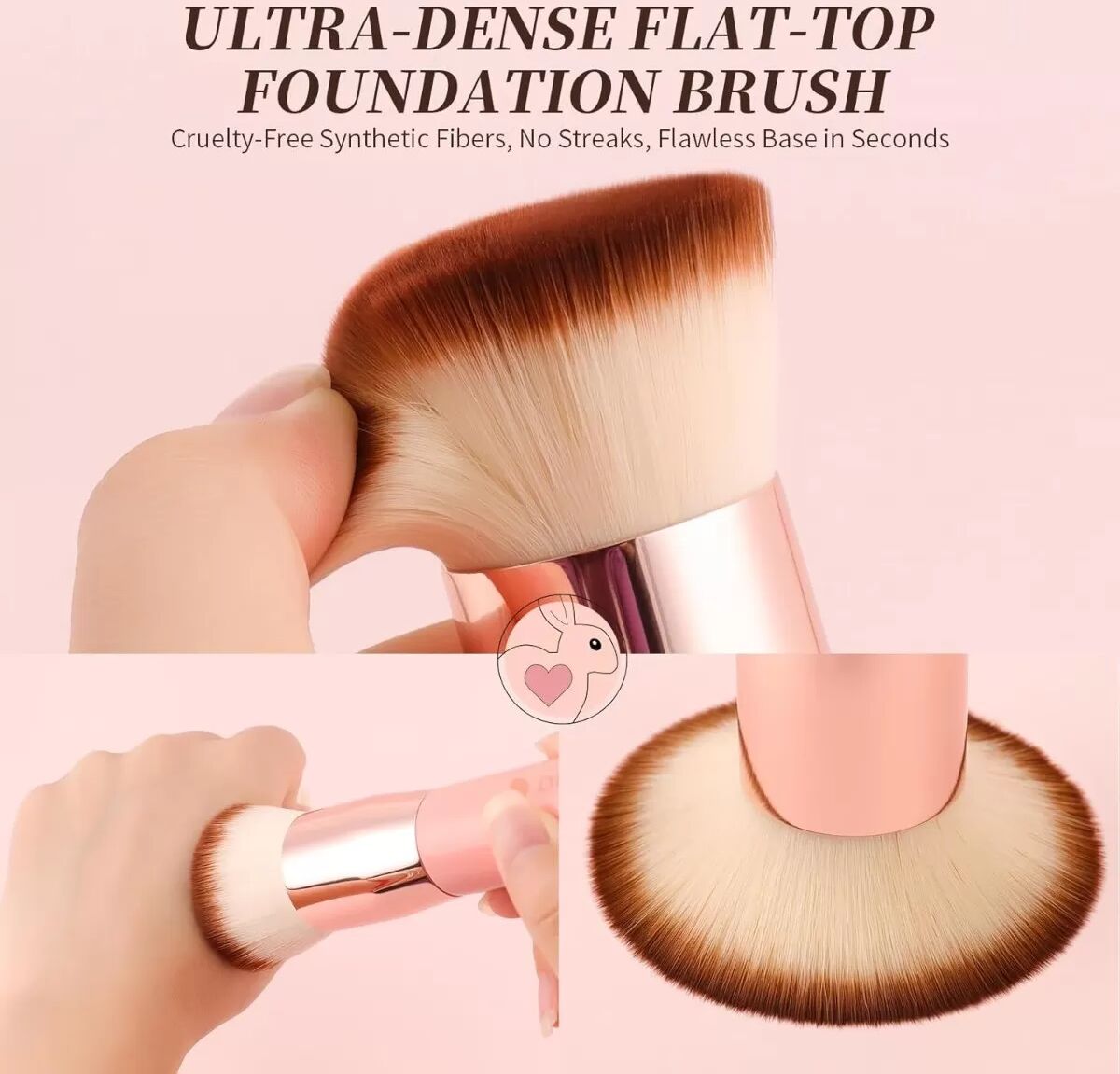 INF Flat Top Foundation Brush – Soft Nylon Bristles, ABS Handle, Aluminum Ferrule – Streak-Free Liquid & BB Cream Application Rose