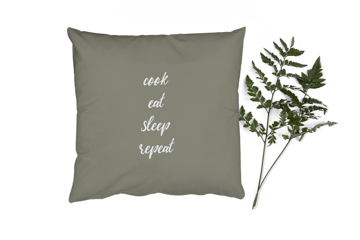 PillowMonkey Sierenkussen met Quote Cook Eat Sleep Repeat, 50 x 50 cm