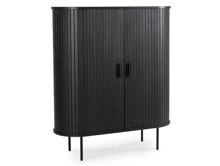 Commode Trish Haute À Tiroirs Coulissants 100 Cm\, Noire\, Deux Portes Rainurées\, Style Moderne
