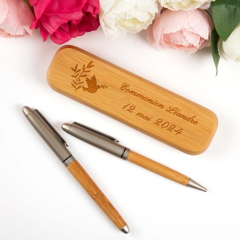 Ocadeau Coffret 2 stylos bois communion