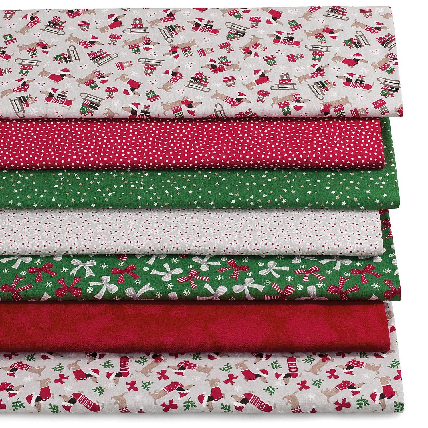 Patchwork- und Quiltpaket "X-Mas Dackel", rot/grün/grau