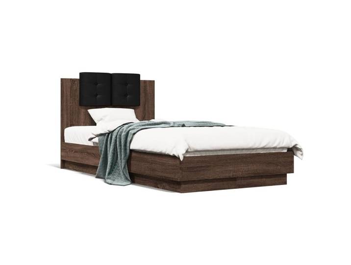 vidaXL Bettgestell, Bettrahmen mit Kopfteil Braun Eiche 75x190 cm Holzwerkstoff