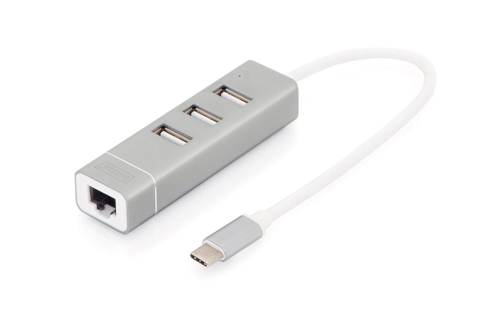 Digitus USB Typ-C™ 3-Port Hub + Fast Ethernet LAN-Adapter DA-70253