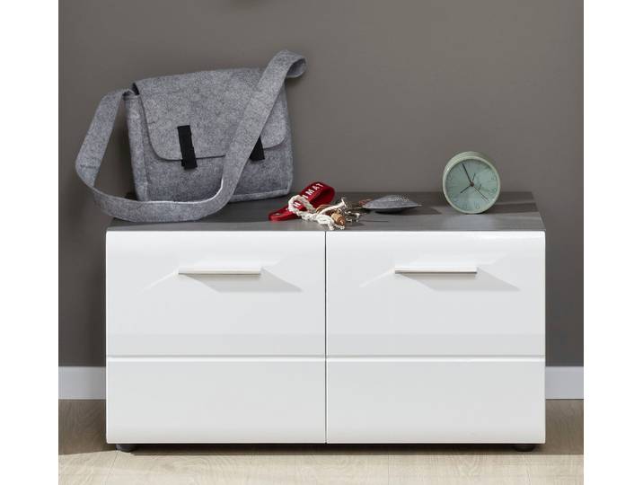Sitzbank HOME AFFAIRE Sovana , weiss (weiß hochglanz, eichefarben rauchsilber, eichefarben rauchsilber), B:80cm H:41cm T:35cm, Sitzbänke, Sitzbank, Sitzbank mit 2 Türen - (B/T/H) 80/35/41 cm