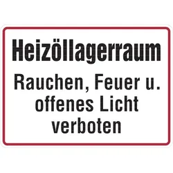 Hinweisschild, Heizöllagerraum - 300 x 200 x 0.45 mm Aluminium geprägt
