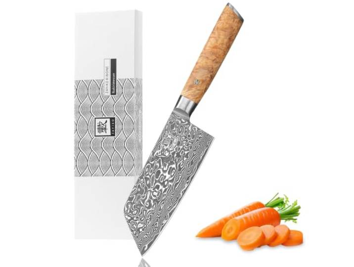 zayiko Kinone Nakirimesser 16 cm, 67 Lagen Damast, Birkenwurzelholzgriff VG10 Kern, breite rechteckige Klinge, 15° V-Schliff beidseitig, 60 ± 2 HRC, für Gemüse und präzise Druckschnitte, Geschenkbox