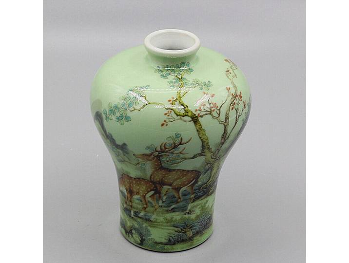Vase créatif chinois en porcelaine Rose, 6.50 pouces, motif de cerf Qing Tongzhi, Collection d'art folle