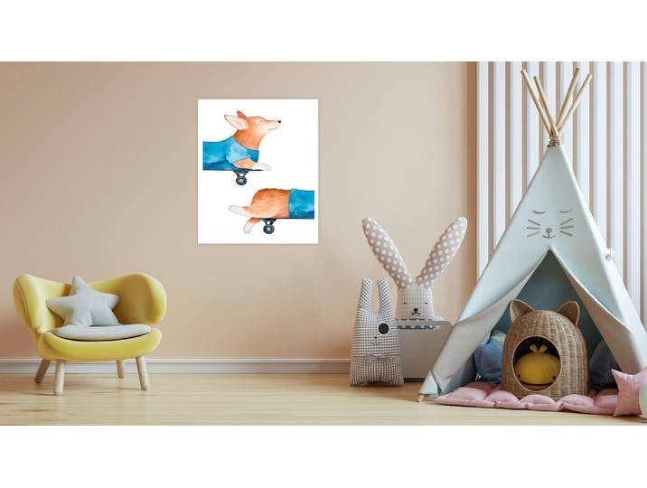 Bild mit Rahmen LÜTTENHÜTT oder Poster, Hund auf Skateboard , bunt (farbe bild(er): bunt), B:50cm H:70cm T:0,2cm, Papier, Bilder, Bild mit Rahmen, HD Premium Druck