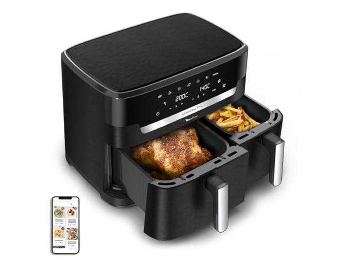 Moulinex - Easy Fry Dual XXL air fryer - 7 programmes - 11 L - Noir Friteuse sans huile double tiroir pour 10 personnes - Repas complet - 7 programmes automatiques - Nettoyage facile