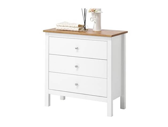 hagge home Skandinavisch Holz Kommode mit 3 Schubladen Sideboard Kommoden Sideboards Kommodenschrank Chest of Drawers Wohnzimmer Schrank Schlafzimmer Flur 75x37x75 cm Schmal Kleine Braun Weiß