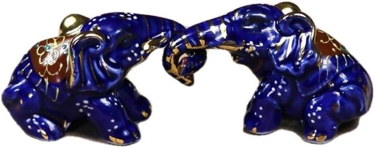 Handgeschilderd Porseleinen Baby Olifant Paar - Vintage Keramiek Dierenbeeldje voor Decoratie