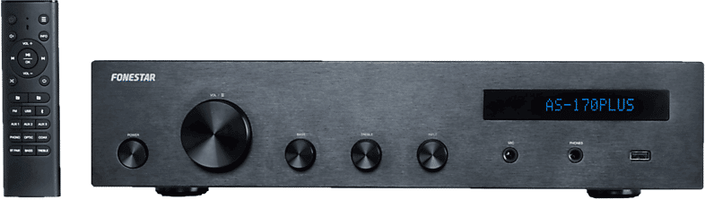 Amplificador estéreo - Fonestar AS170Plus, Bluetooth, Reproductor USB, 300W, Negro