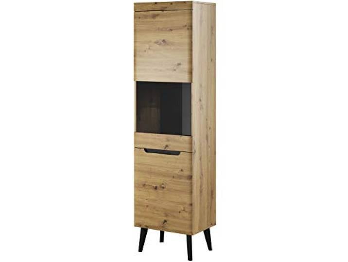 Furniture24 Vitrine NORDI Vitrinenschrank Standvitrine in Mit LED Beleuchtung (Artisan Eiche)