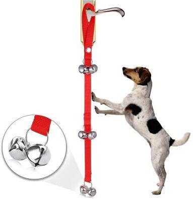 Snug & Styled 7 Bell Dog Potty Training Doorbell Leash And Heavy Duty Nylon Anti Lost Tracking Rope red