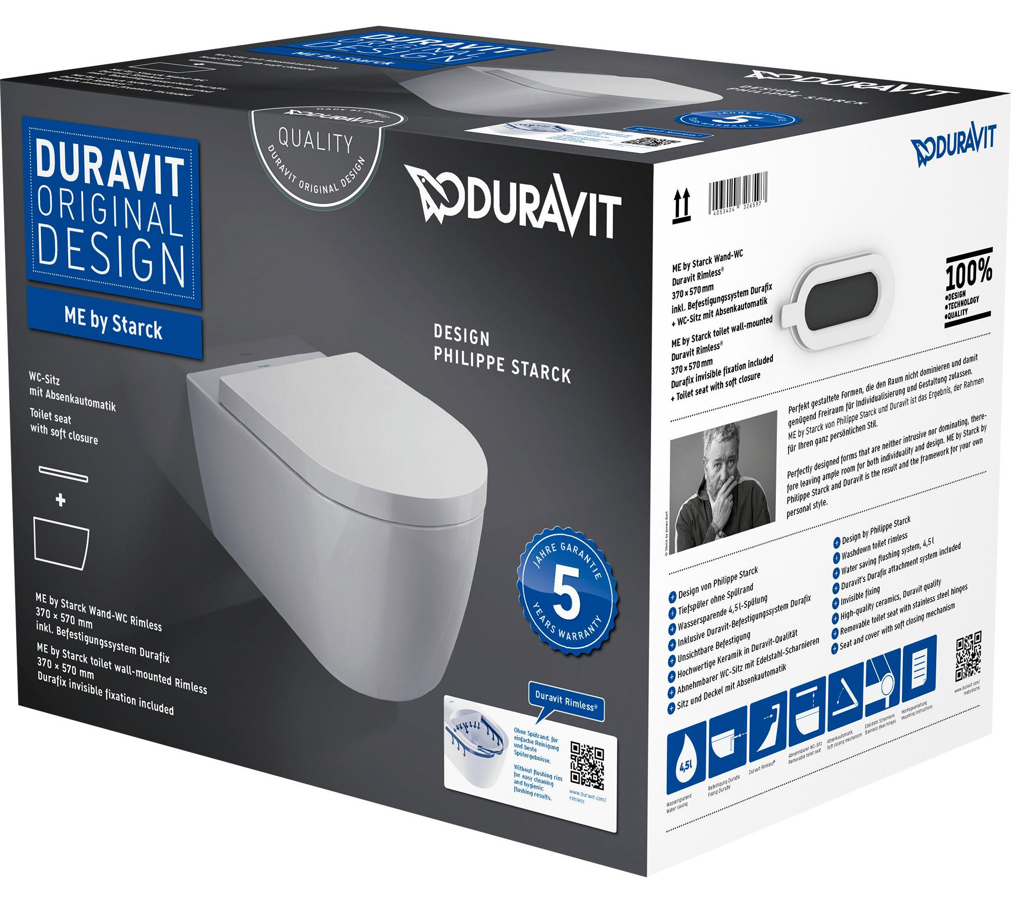 Duravit Tiefspül-WWC ME by Starck Set Rimless 370x570mm