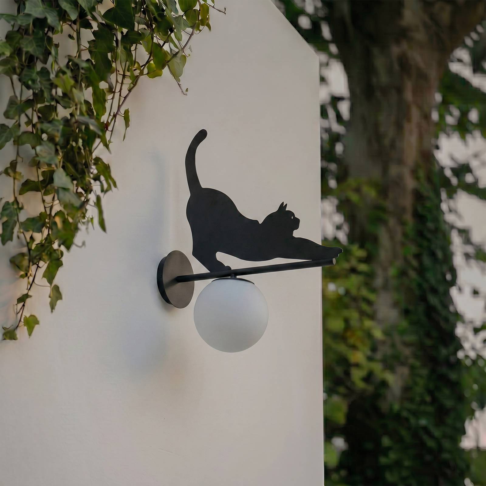Außenwandleuchte Katti Cat Lindby, dimmbar, schwarz, Metall, Landhaus / Rustikal, Wandleuchte außen