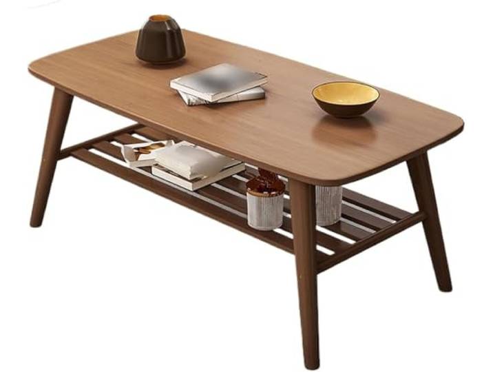 Couchtische für Wohnzimmer, doppellagige Arbeitsplatte, starke Tragfähigkeit, klare Textur, feine Verarbeitung, Bambus, für Wohnzimmer, Wohnung (Größe: 100 x 60 x 60 cm, Farbe: Walnuss)