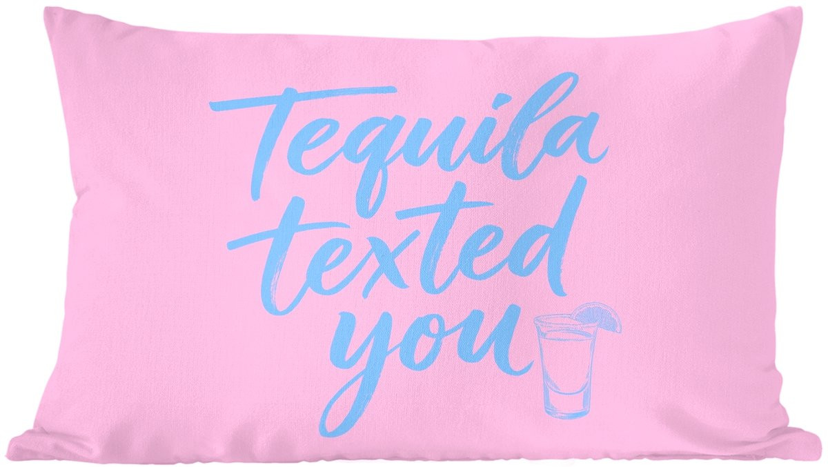 PillowMonkey Sierenkussen Tequila Texted You - Roze/Blauw - 50 x 30 cm