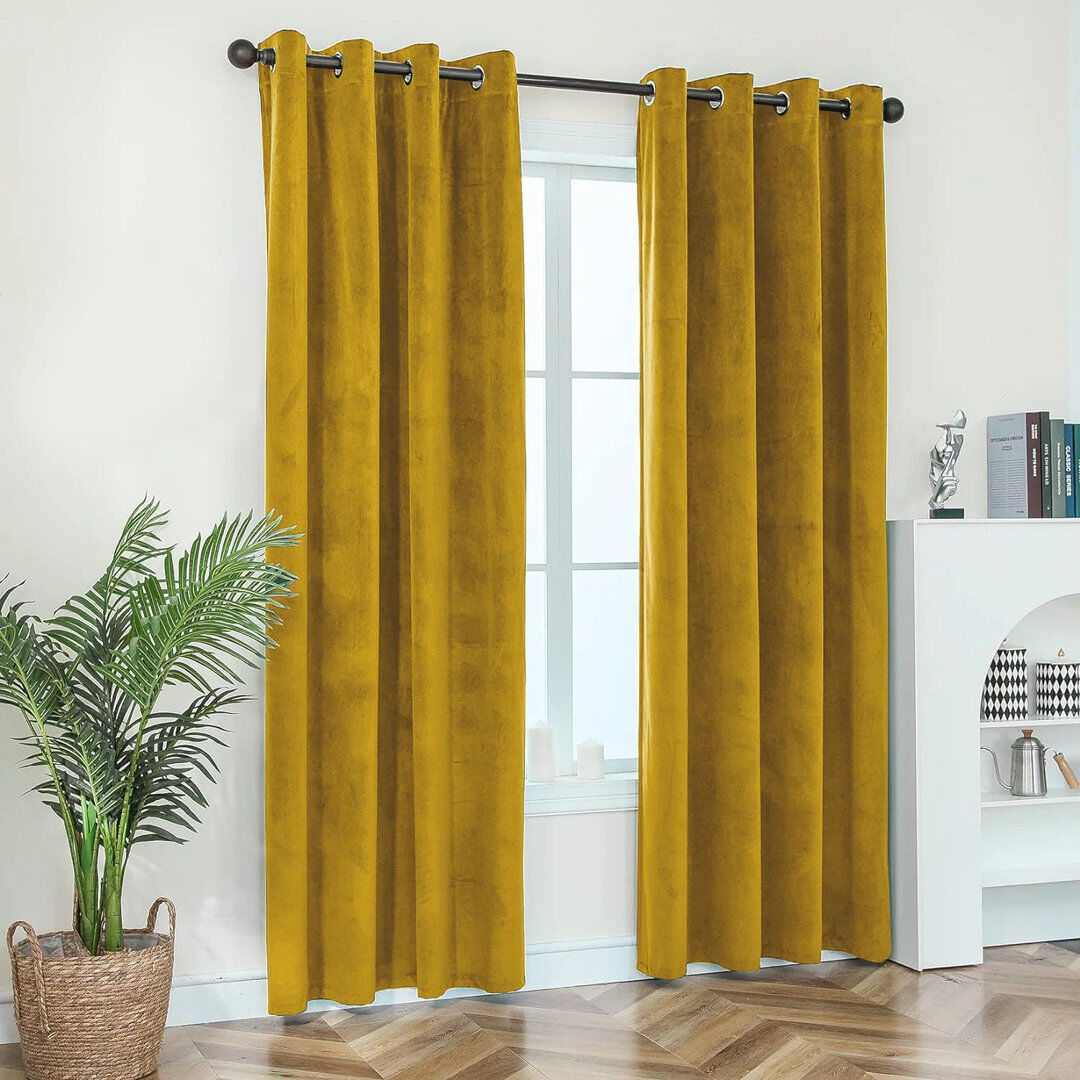 Fairmont Park Crushed Velvet Eyelet Ready Made Thermal Drape & Curtain Ochre 228cm Width x 228cm Drop