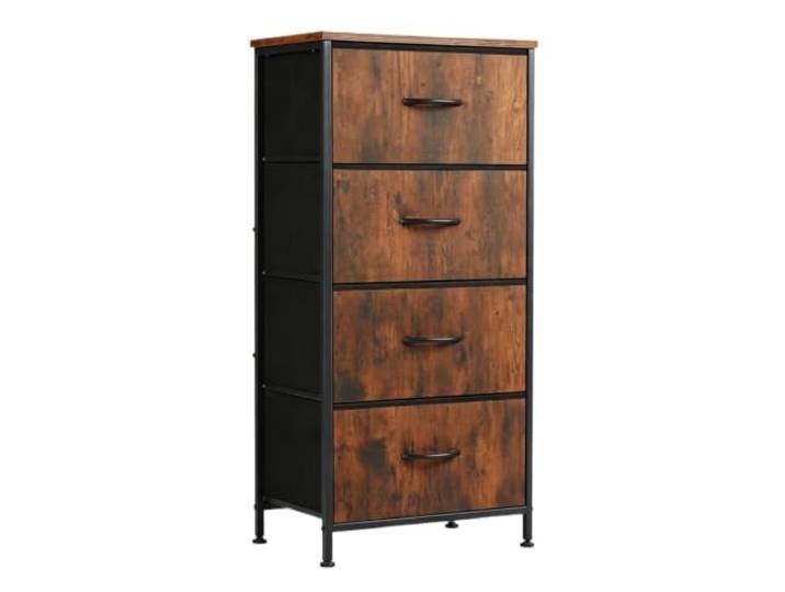 TRDEWR Kommode for Schlafzimmer Mit 4 Stoffschubladen, Nachttisch, Kleiderschrank, Stahlrahmen, Schrank for Kleidung, Aufbewahrung, Schrankmöbel Solide Verarbeitung(Chocolate)
