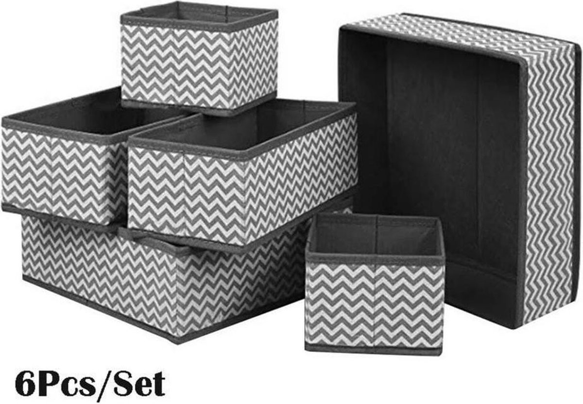 Buxibo Set van 6 Multifunctionele Kastorganizers - Grijs/Zwart