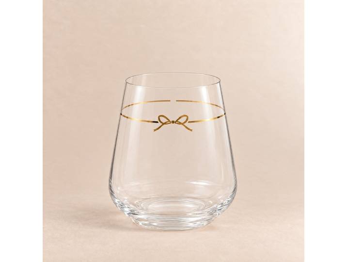 Glasbecher mit goldenem Schleifenmuster