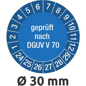 Eichner Prüfplaketten 9220-00140-001, DGUV V 70 geprüft, 2024-2029, blau, Ø 35mm, aus Vinyl, 100 Stück