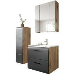 BADMÖBEL-SET schwarz matt, Eiche Nox, Badezimmer komplett mit Waschbecken 105 cm
