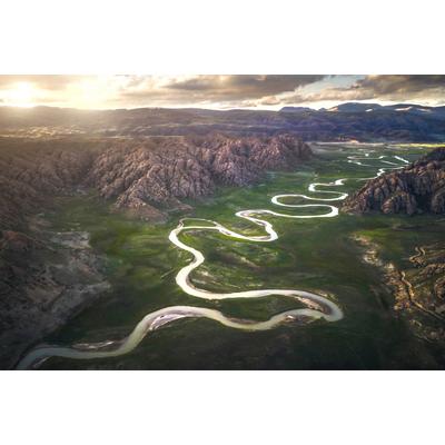 Fototapete PAPERMOON "Photo-Art TIANQI, ACHTZEHN BIEGUNGEN DER WASSERSTRAßE", bunt, B:3,5m L:2,6m, Vlies, Tapeten