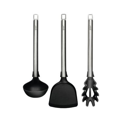 Kochbesteck-Set KÄFER "Käfer Edelstahl Küchenhelfer", silber (silberfarben, schwarz), Edelstahl 18/10, Silikon, Kochbesteck-Sets, 3-tlg. Set aus Edelstahl & Silikon, hitzebeständig, ergonomisch
