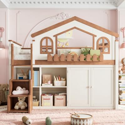 toswini Twin/Full House Loft Bed with Storage Stairs Cabinet and Open Shelves