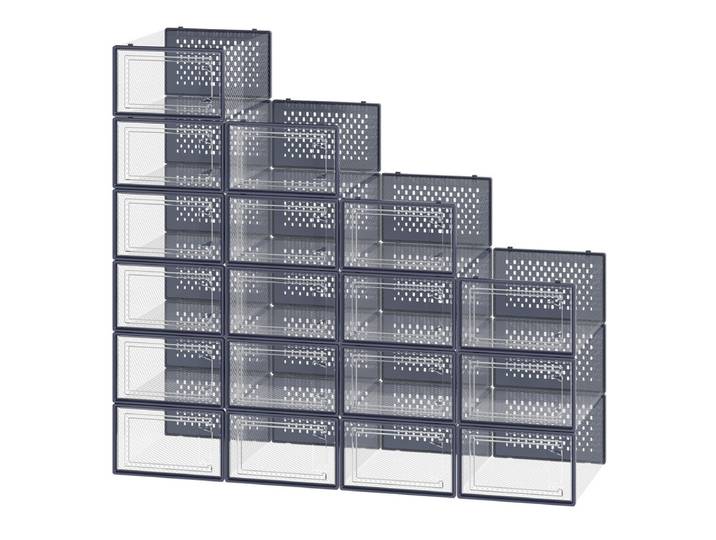 JOYFURNOS Lot de 18 Boîtes de Rangement Empilables pour Baskets, Organiseurs de Chaussures en Plastique Transparent pour Armoire, Bleu et Transparent