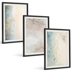 BILDER SET 3er Set - 40x60 cm Schwarzer Rahmen - Zarte Aquarellkartons