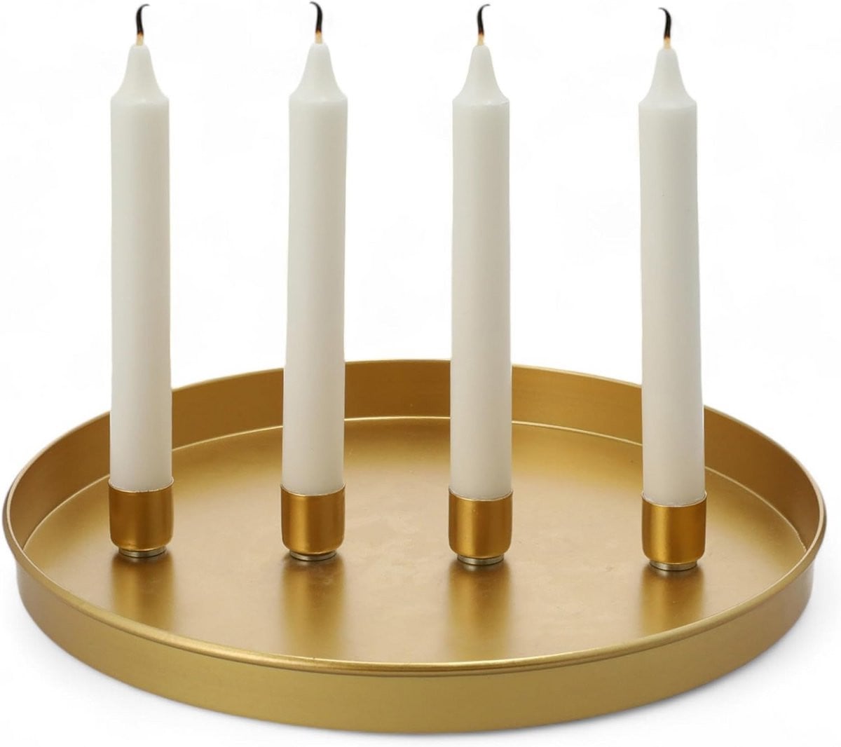 Rond metalen dienblad met 4 magnetische kaarsenhouders, goud, Ø 25 cm