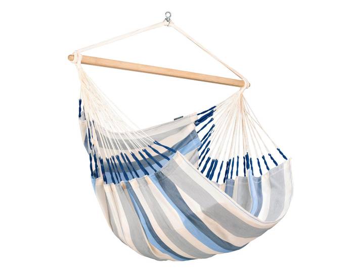 La Siesta Hängesessel Kingsize Outdoor, Weiß, Hellblau, Dunkelblau, Holz, Bambus, 140x170x210 cm, wetterbeständig, UV-beständig, regenabweisend, Gartenmöbel, Gartenschaukeln, Hängesessel