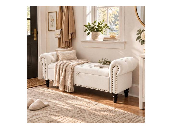 LuxusKollektion Truhenbank Sitzbank mit Stauraum 70L Beige