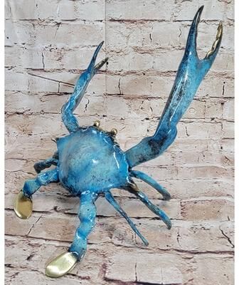 Bronzhaus Colorful Patina Glazed Bronze Metal Crab Sculpture Figurine Statue Marine Art 6 Inches X 12 Inches