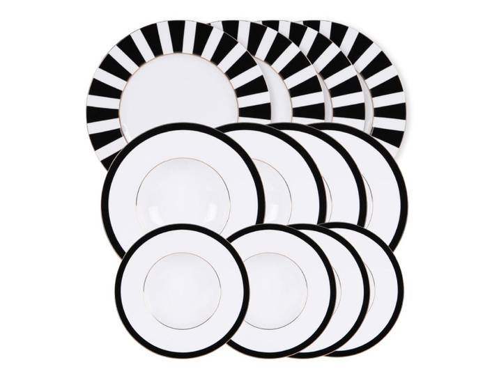Service d'assiettes 12 pièces noires en porcelaine