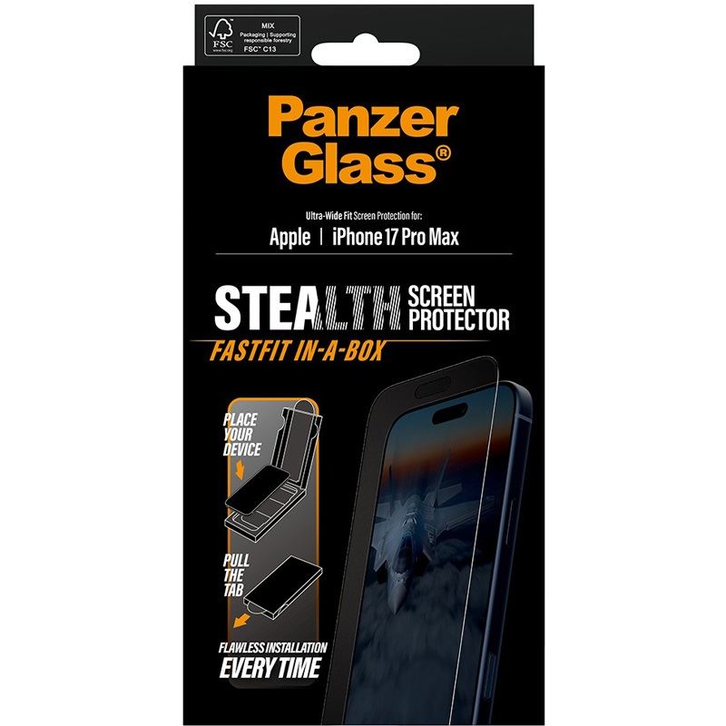 PanzerGlass STEALTH SCREEN PROTECTOR W. BLACK MAX ULTRA-WIDE FIT W. FASTFIT IN