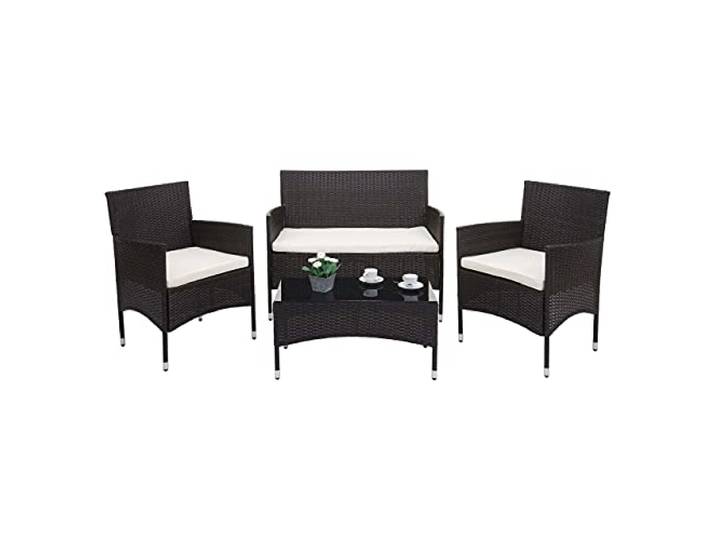 Mendler Poly-Rattan Garnitur HWC-F55 - braun, Kissen Creme